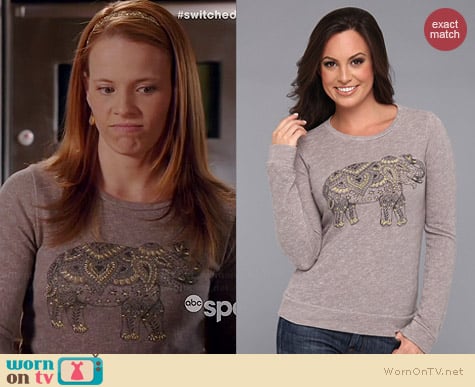 Lucky Brand Elephant Emb Pullover worn by Katie Leclerc on Switched at Birth