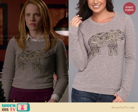 Lucky Brand Elephant Emb Pullover worn by Katie Leclerc on Switched at Birth