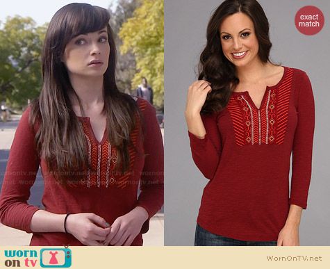 Lucky Brand Embroidered Bib Top in Biking Red worn by Ashley Rickards on Awkward