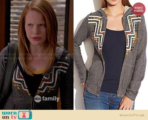 Lucky Brand Embroidered Hoodie worn by Katie Leclerc on Switched at Birth