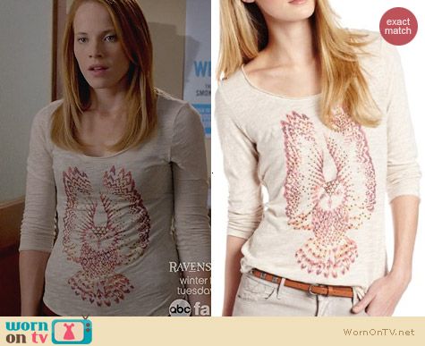 Lucky Brand Studded Owl Tee worn by Katie Leclerc on Switched at Birth