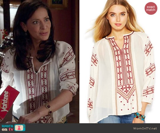 Lucky Brand Three-quarter sleeve embroidered top worn by Constance Marie on Switched at Birth