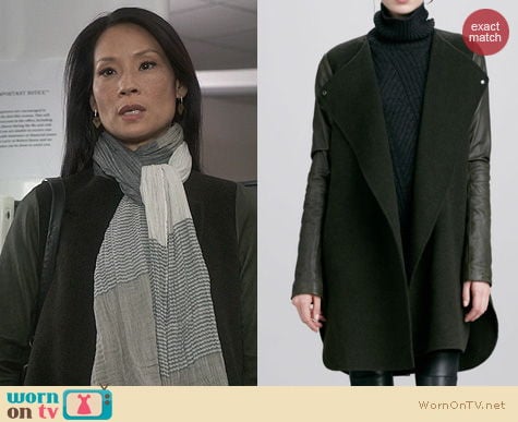 Lucy Liu Fashion: Vince Leather Sleeve coat worn on Elementary