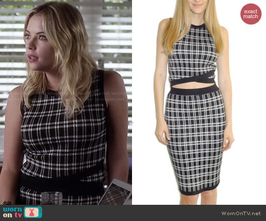 Lucy Paris Knit Plaid Crop Shell and Skirt worn by Hanna Marin (Ashley Benson) on Pretty Little Liars