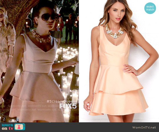 Lulus Ruffles and Truffles Peach Skater Dress worn by Hester Ulrich (Lea Michele) on Scream Queens