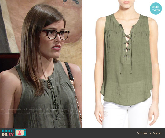 Lush Lace-up Woven Tank in Dusty Olive worn by Natalie Soderberg (Mara McCaffray) on The Young and the Restless