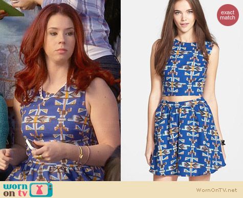 Lush Printed Crepe Skater Skirt & Crop Top worn by Jillian Rose Reed on Awkward