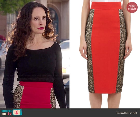 L'Wren Scott Lace Inset Pencil Skirt worn by Victoria Grayson (Madeleine Stowe) on Revenge