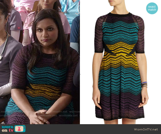 M Missoni Colorblocked Ripple Dress worn by Mindy Lahiri (Mindy Kaling) on The Mindy Project