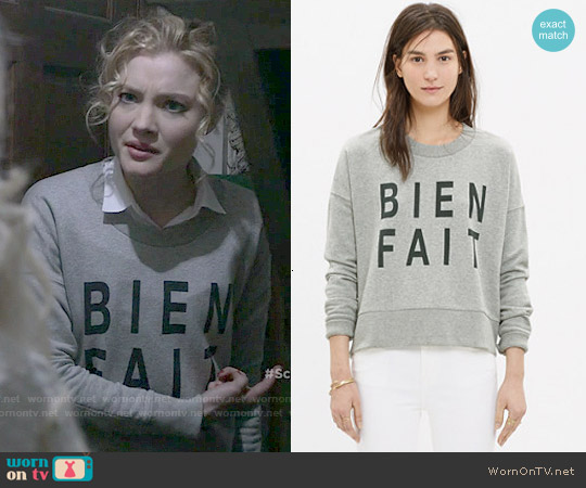 Madewell Bien Fait Side Zip Sweatshirt worn by Grace Gardner (Skyler Samuels) on Scream Queens