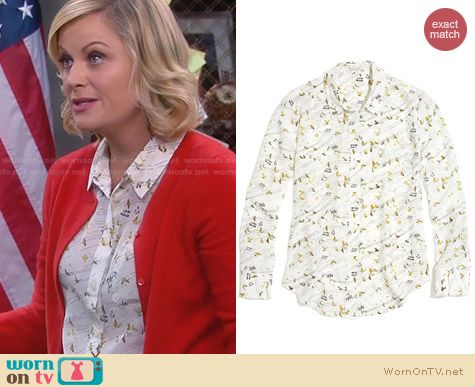 Madewell Boyshirt in Birdslife worn by Amy Poehler on Parks & Rec