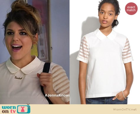 Madewell Curved Collar Top in Organza Stripe worn by Molly Tarlov on Awkward