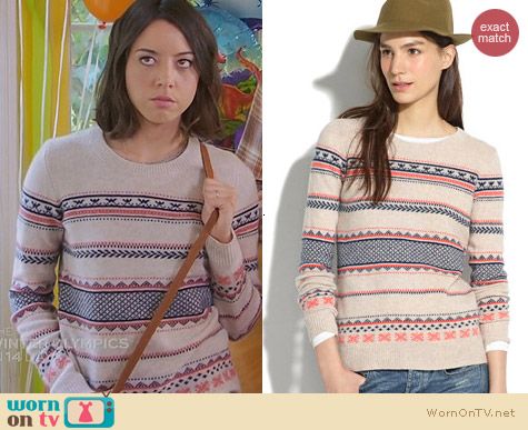 Madewell Fair Isle Stripe Sweater worn by Aubrey Plaza on Parks and Recreation