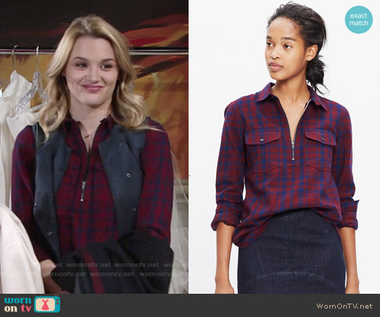 Madewell Flannel Zip Front Popover Shirt in McKinney Plaid worn by Summer Newman (Hunter King) on The Young and the Restless