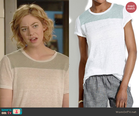 Madewell Linen Colorblock Homeplate Tee worn by Analeigh Tipton on Manhattan Love Story