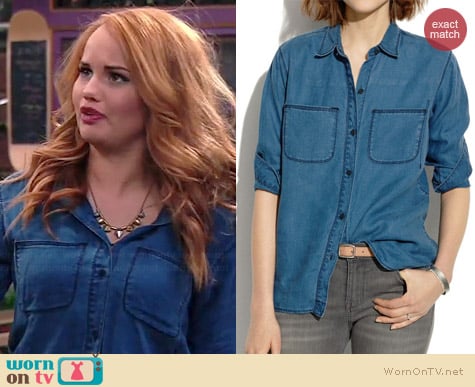 Madewell Indigo Linen Ex-Boyfriend Shirt worn by Debby Ryan on Jessie