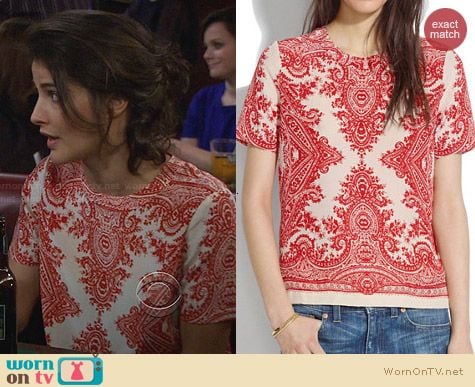 Madewell Paisley Loop Silk Tee worn by Cobie Smulders on HIMYM