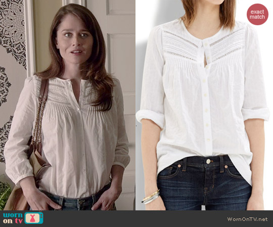 Madewell Pintuck Eyelet Blouse worn by Robin Tunney on The Mentalist