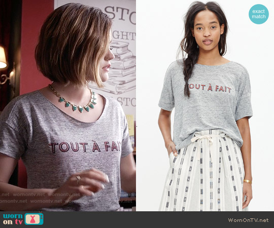 Madewell Linen Tout A Fait Tee worn by Aria Montgomery (Lucy Hale) on Pretty Little Liars