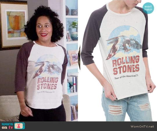 Madeworn Rolling Stones Raglan Tee worn by Rainbow Johnson (Tracee Ellis Ross) on Black-ish