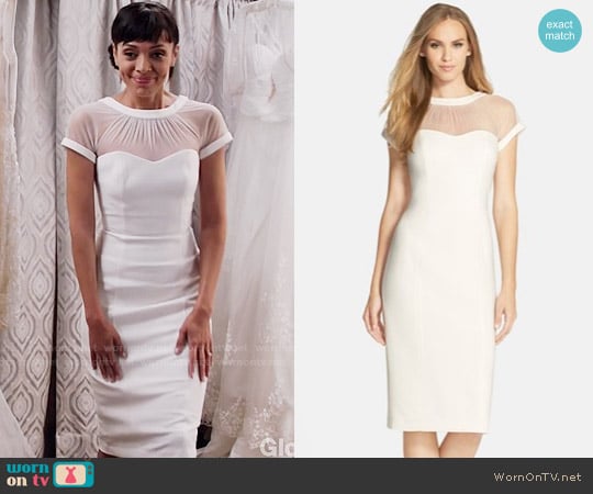 Maggy London Illusion Yoke Crepe Sheath Dress worn by Camille Saroyan (Tamara Taylor) on Bones