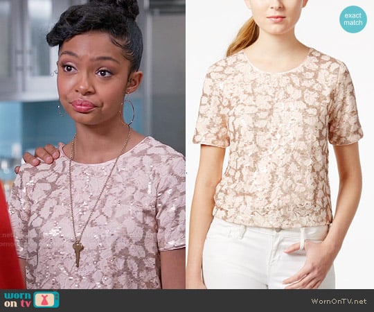 Maison Jules Lace Sequin Top worn by Zoey Johnson (Yara Shahidi) on Black-ish