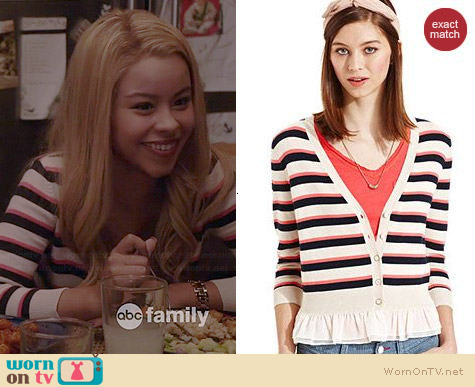 Maison Jules Striped Ruffle Cardigan worn by Cierra Ramirez on The Fosters