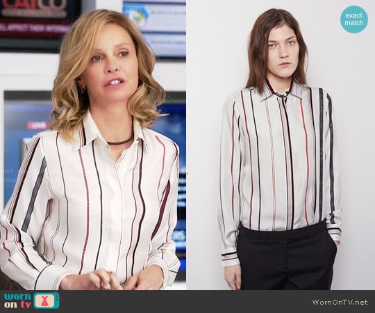 Maison Margiela Scarf Print Silk Shirt worn by Cat Grant (Calista Flockhart) on Supergirl