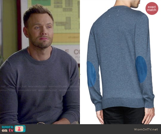 Maison Margeila Suede Elbow Patch Wool Sweater worn by Jeff Winger (Joel McHale) on Community