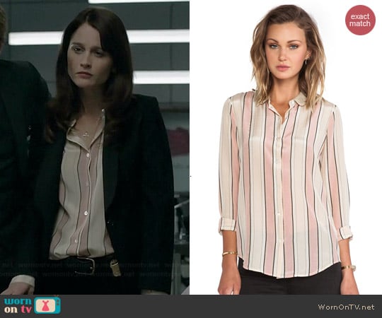 Maison Scotch Stripe Print Silk Shirt worn by Robin Tunney on The Mentalist