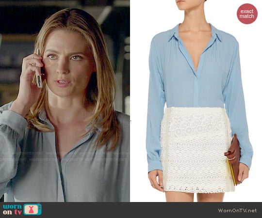 Maje Figene Crepe Shirt worn by Kate Beckett (Stana Katic) on Castle