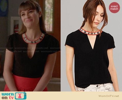 Maje Fraiche Woven Neck Top worn by Lea Michele on Glee