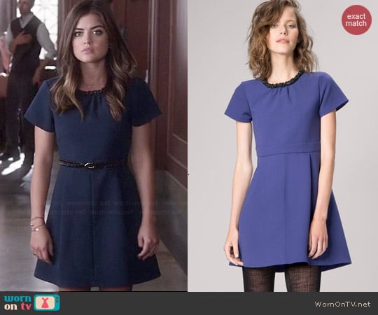 Maje Guimet Accent Collar Babydoll Dress worn by Aria Montgomery (Lucy Hale) on Pretty Little Liars