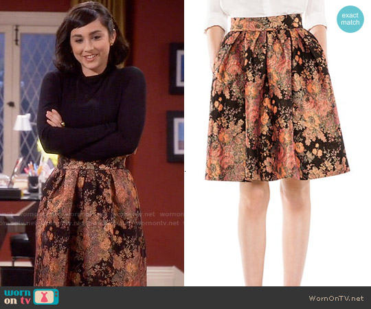 Maje Jaggy Floral Jacquard Skirt worn by Mandy Baxter ( Molly Ephraim) on Last Man Standing