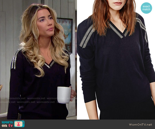 Maje Mauricete Silk-Wool Sweater worn by Steffy Forrester (Jacqueline MacInnes Wood) on The Bold and the Beautiful