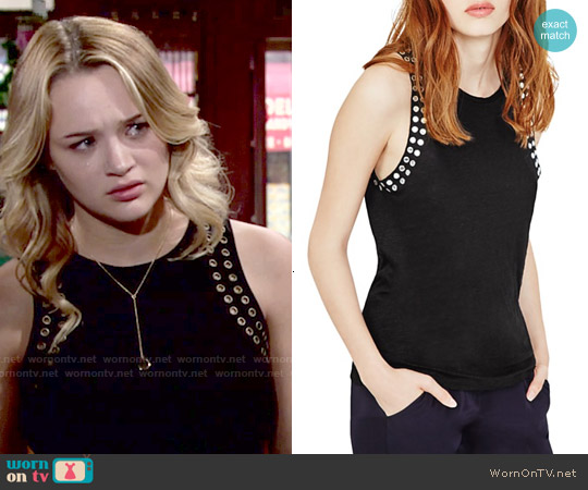 Maje Taxe Studded Tank worn by Summer Newman (Hunter King) on The Young and the Restless