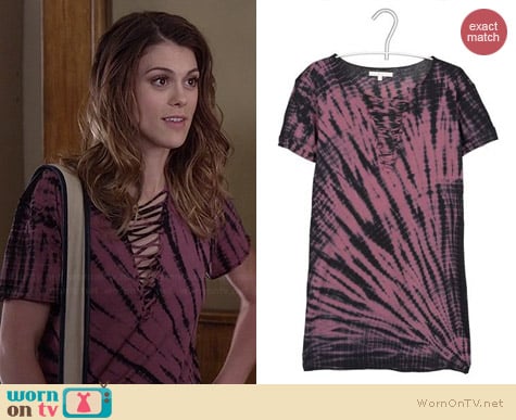 Maje Tie Dye Lace Up Tee worn by Lindsey Shaw on PLL