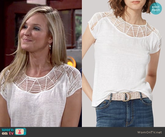 Maje Tralala Macrame Tee worn by Sharon Newman (Sharon Case) on The Young and the Restless