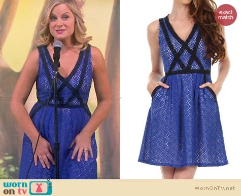 Marc by Marc Jacobs Collage Lace Dress in Royal Blue worn by Amy Poehler on Parks & Rec