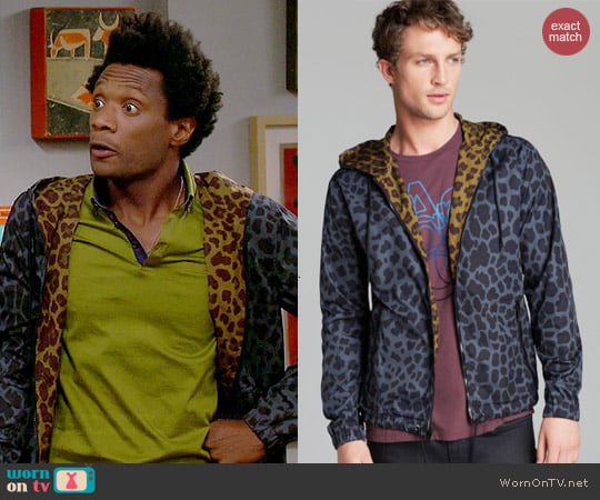 Marc by Marc Jacobs London Leopard Hooded Rain Jacket worn by Seaton Smith on Mulaney