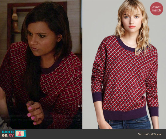 Marc by Marc Jacobs Luna Sweater in Cabernet worn by Mindy Kaling on The Mindy Project