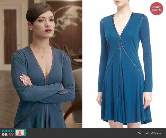 Marchesa Voyage V-Neck Metallic-Trim Long-Sleeve Dress worn by Anika Calhoun (Grace Gealey) on Empire