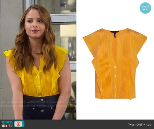 Marissa Webb Caris Crop Ruffle Blouse worn by Sofia Rodriguez (Aimee Carrero) on Young and Hungry