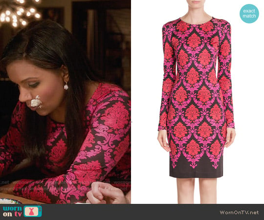 Mary Katrantzou Damask Print Silk Dress worn by Mindy Lahiri (Mindy Kaling) on The Mindy Project