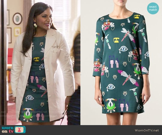 Mary Katrantzou Symbols Shift Dress worn by Mindy Lahiri (Mindy Kaling) on The Mindy Project