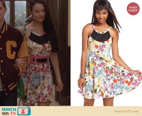 Material Girl Sleeveless Floral Print Mesh A Line Dress worn by Chloe Bridges on The Carrie Diaries