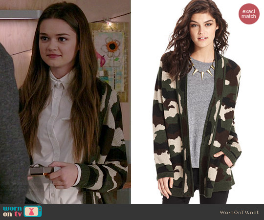 Material Girl Graphic Camo Print Cardigan worn by Ciara Bravo on Red Band Society