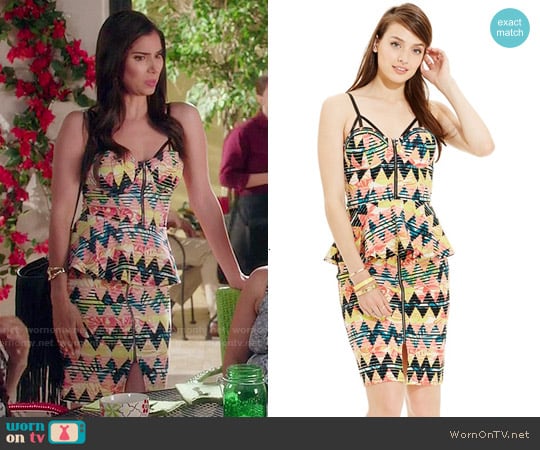 Material Girl Printed Peplum Top and Skirt worn by Carmen Luna (Roselyn Sanchez) on Devious Maids