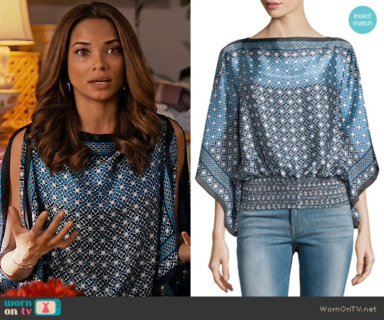 Max Studio Floral-Print Boat-Neck Blouse worn by April Malloy (Rochelle Aytes) on Mistresses