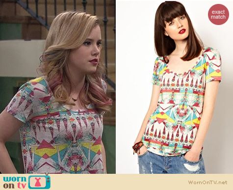 Melissa & Joey Fashion: Eleven Paris Aztec Linen Tee worn by Taylor Sprietler